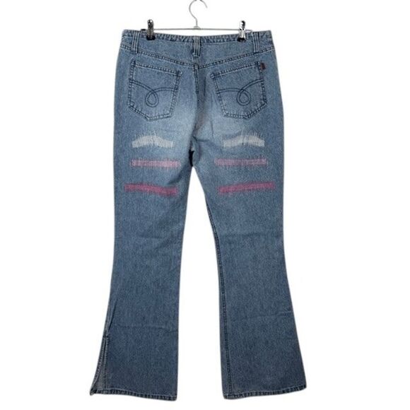 Vintage Y2K OTB One Tuff Babe Jeans Pink Paint Split Hem Medium Wash Size 7/8 - Picture 3 of 14